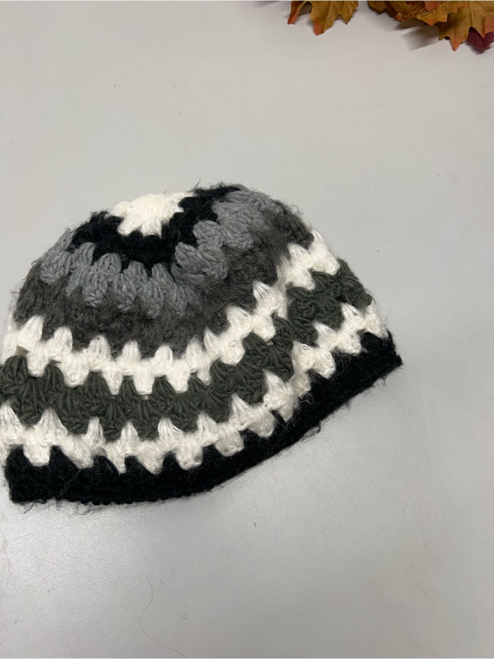 OP Black, Gray & White Crochet Stripe Beanie